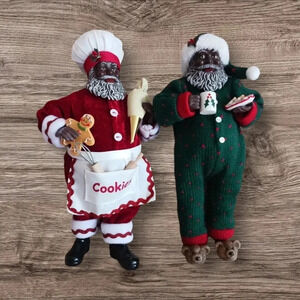 Merry brite set of 2 African american  santas "10.5"